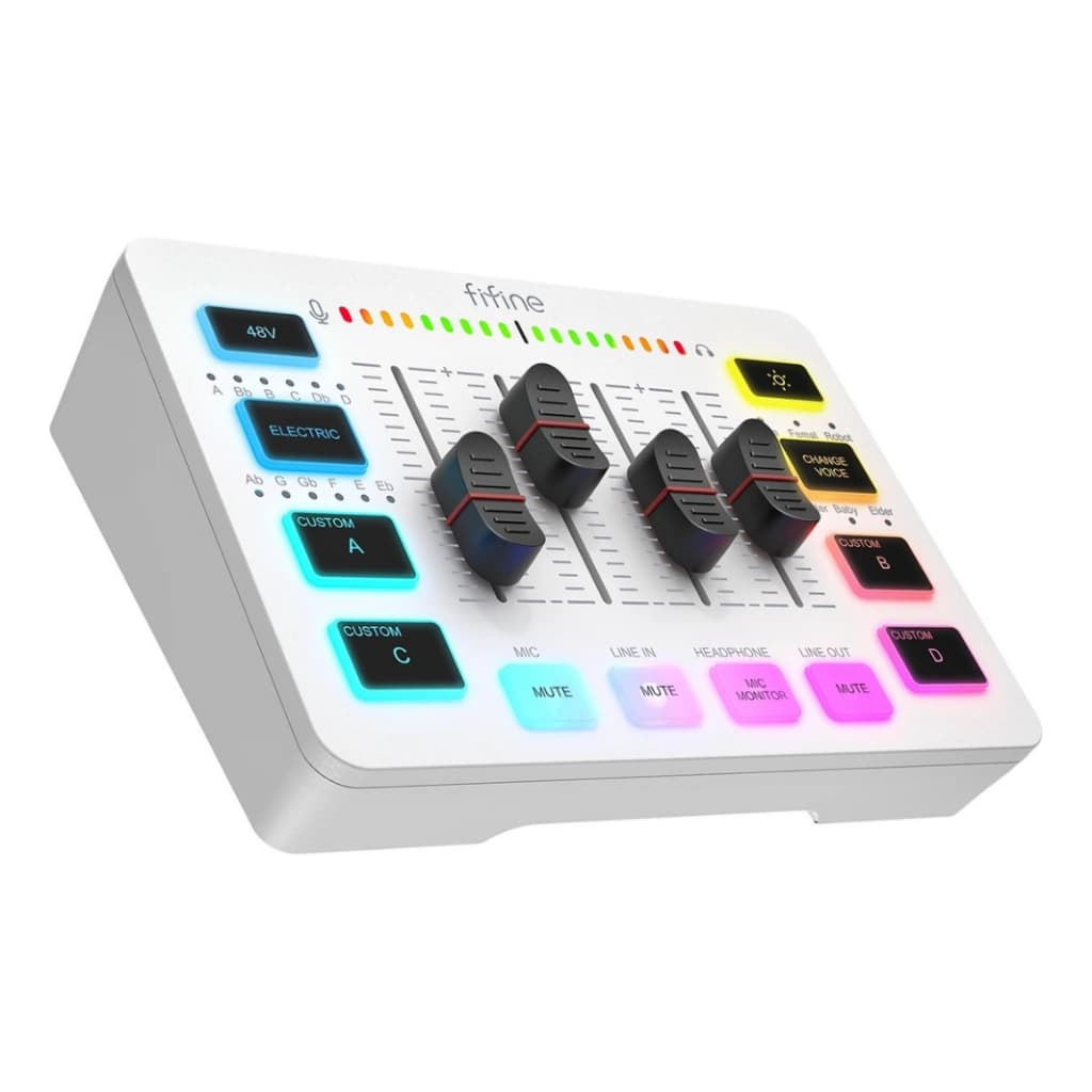 Fifine Mixer De Audio Gamer Sc3 2 Saidas /3 Entrada Usb-c