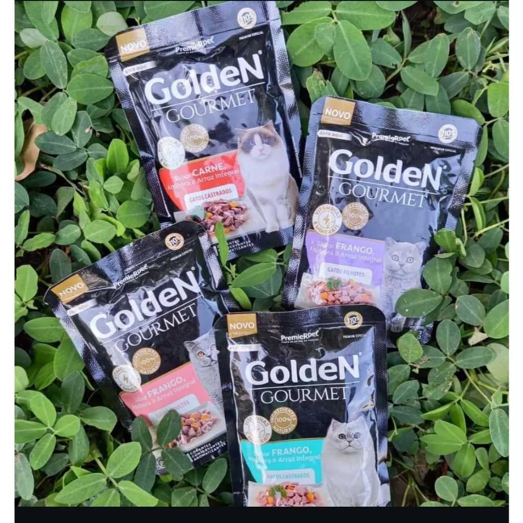 Sache GoldeN Gourmet Gatos Adultos 70g Cx 20 Unidades(sabores carne ,frango ,atum e filhote)