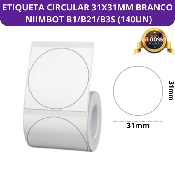 1 Rolo Etiqueta Niimbot 31x31 Redonda Branca (210un)
