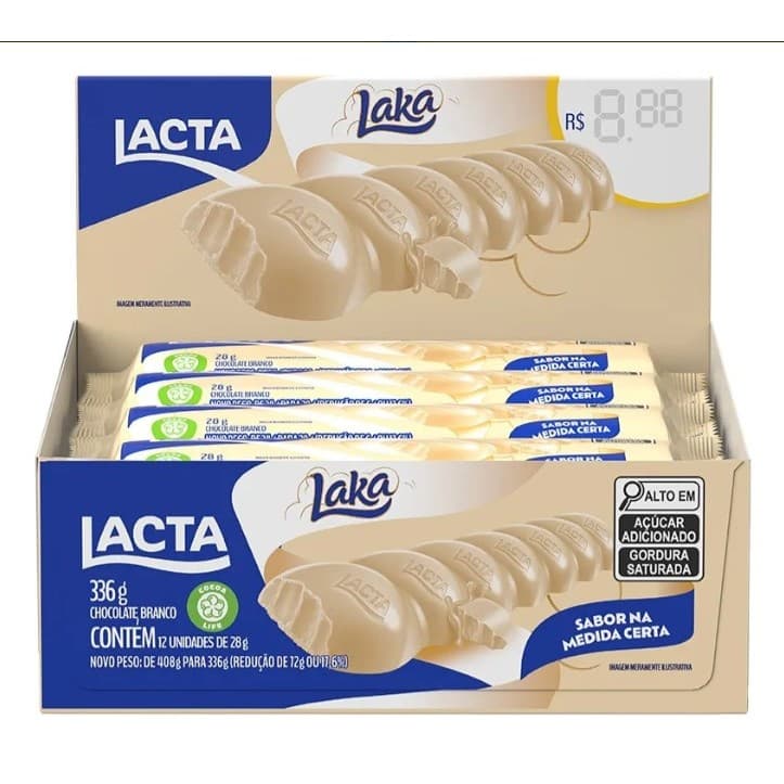 Tablete de Chocolate Laka Branco 28g Display com 12 Unidades Lacta
