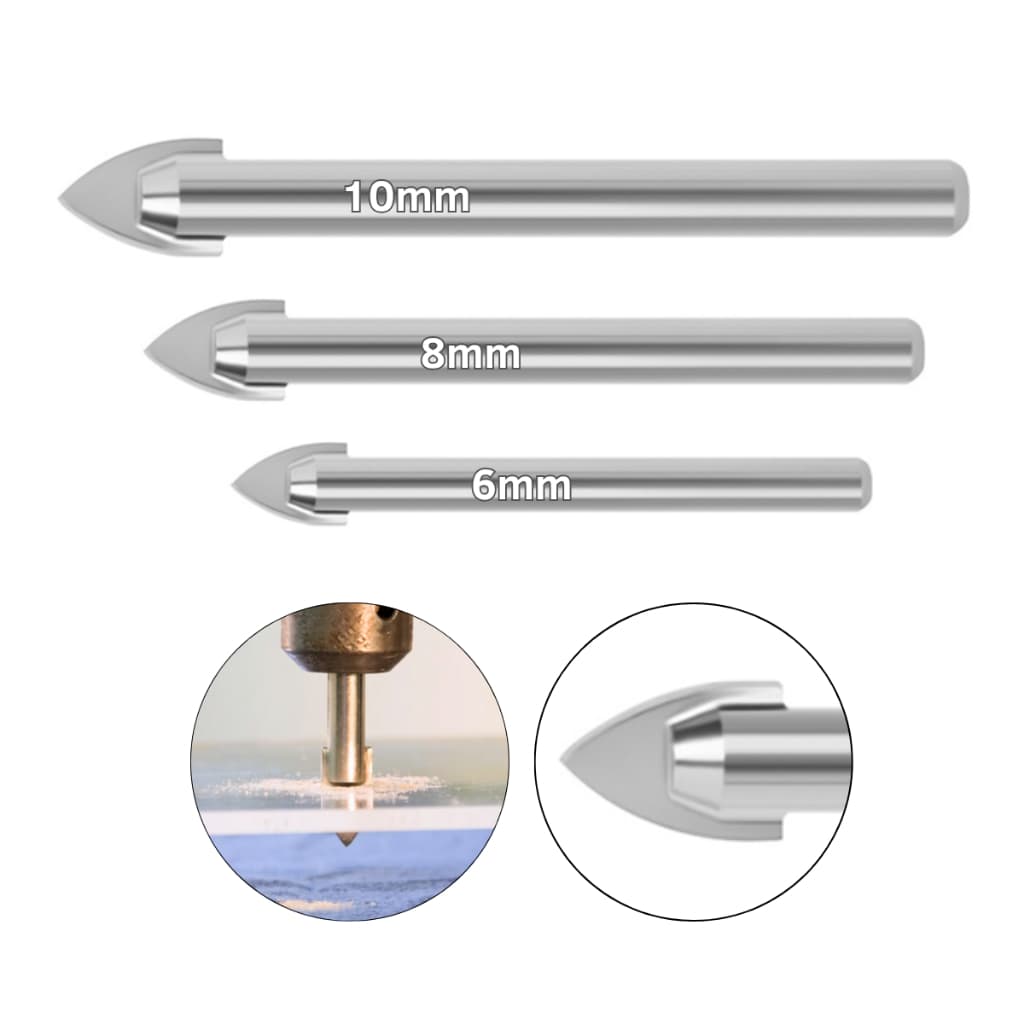 Kit 3 Brocas Para Furar Vidro Porcelanato Cerâmica 6,8,10mm Refrigerada água Furadeira Lotus