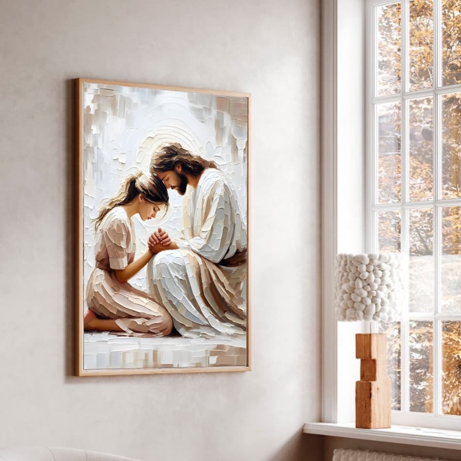 Quadro Decorativo Jesus Orando Menina Moldura Caixa TokQuadros