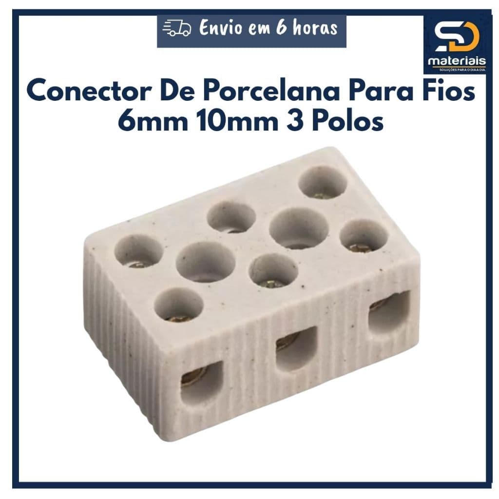Conector Porcelana Chuveiro 110/220v Sindal Louça Triplo Cabo 10mm 10A 250A Torneira Elétrica