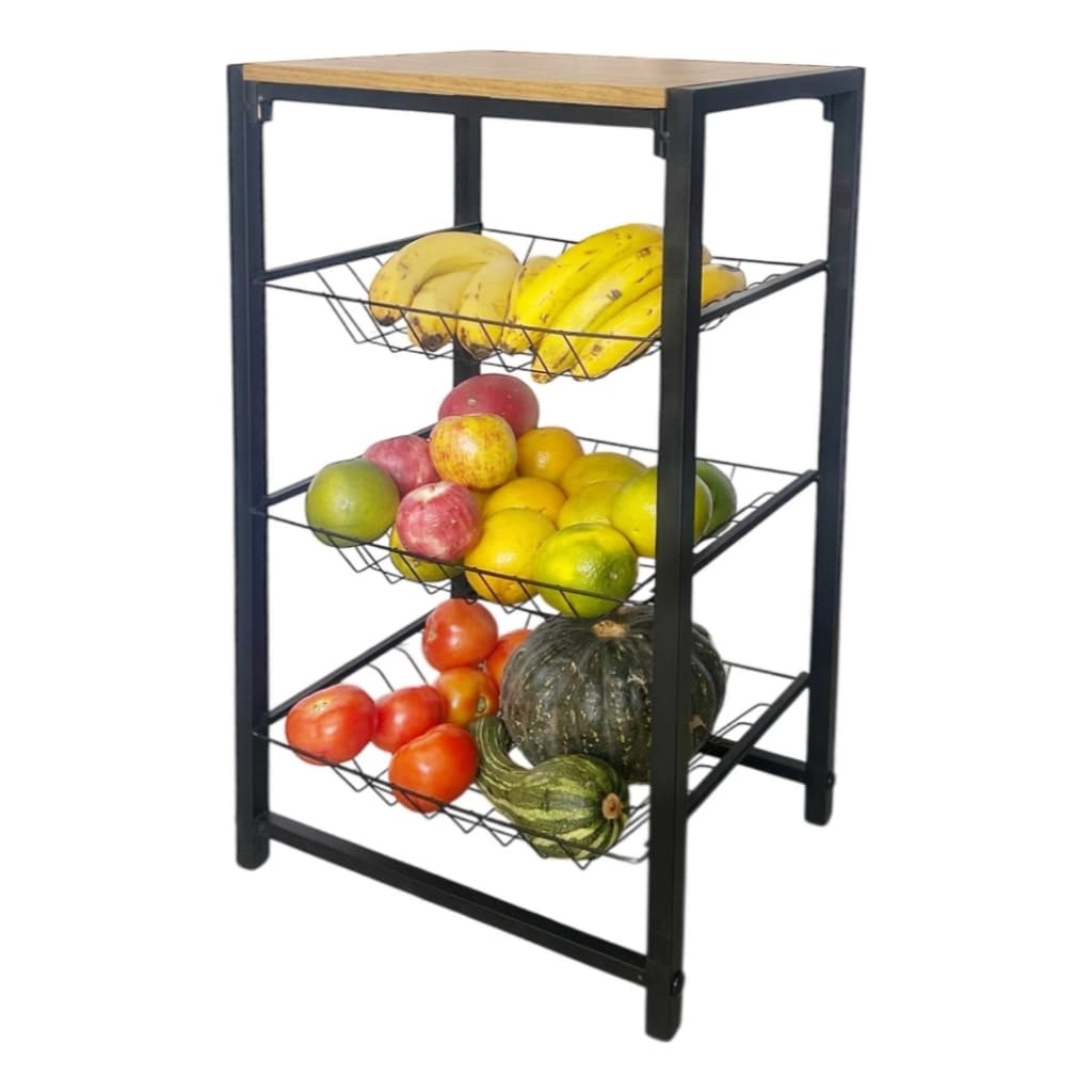 Fruteira Utilyse De Chão Cozinha Metal e Madeira 4 Andares Aramada