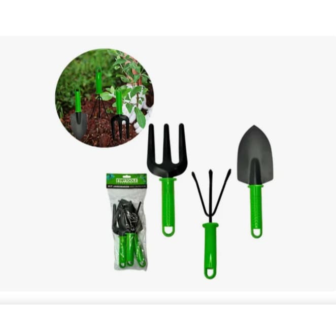 Kit Jardinagem 3 Peças Metal | Pá, Garfo e Rastelo para Jardim