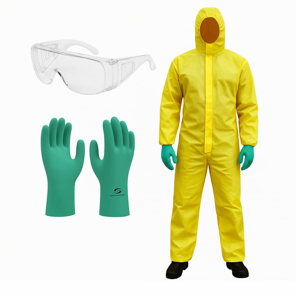 Kit de Segurança com Macacão AA3000 + Óculos Kalipso Panda + Luva NitroGreen Com CA Serviços em Geral EPI