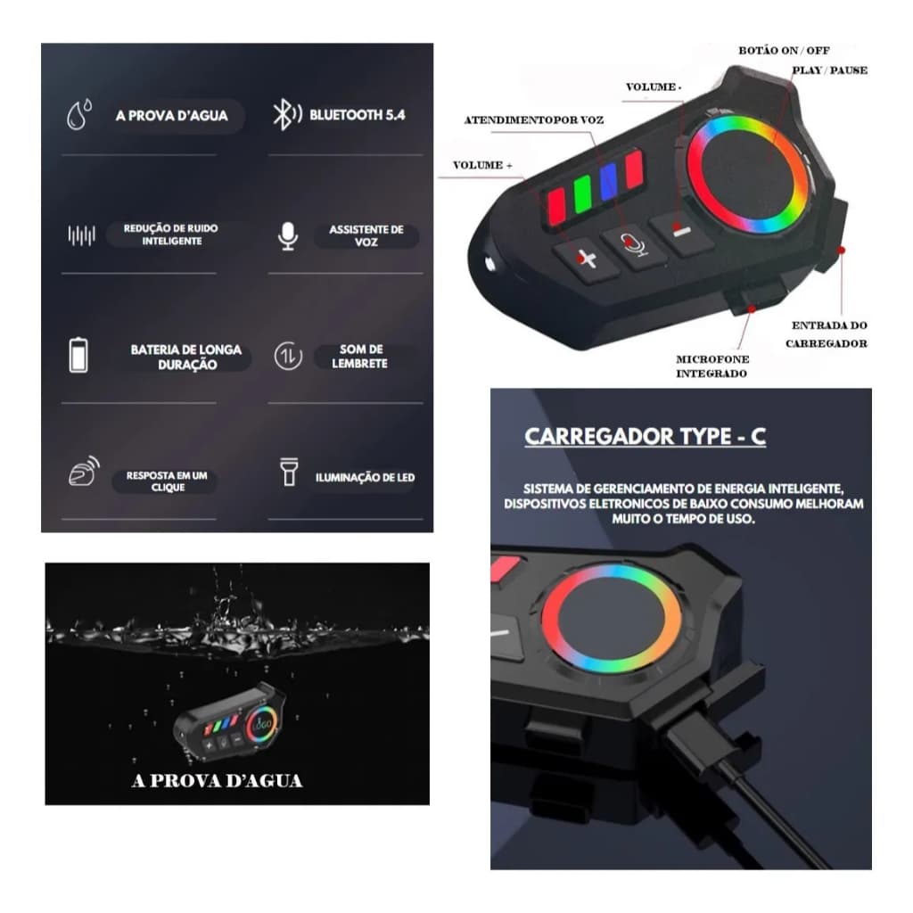 Fone Bluetooth Para Capacete Comunicador Moto Prova D'água
