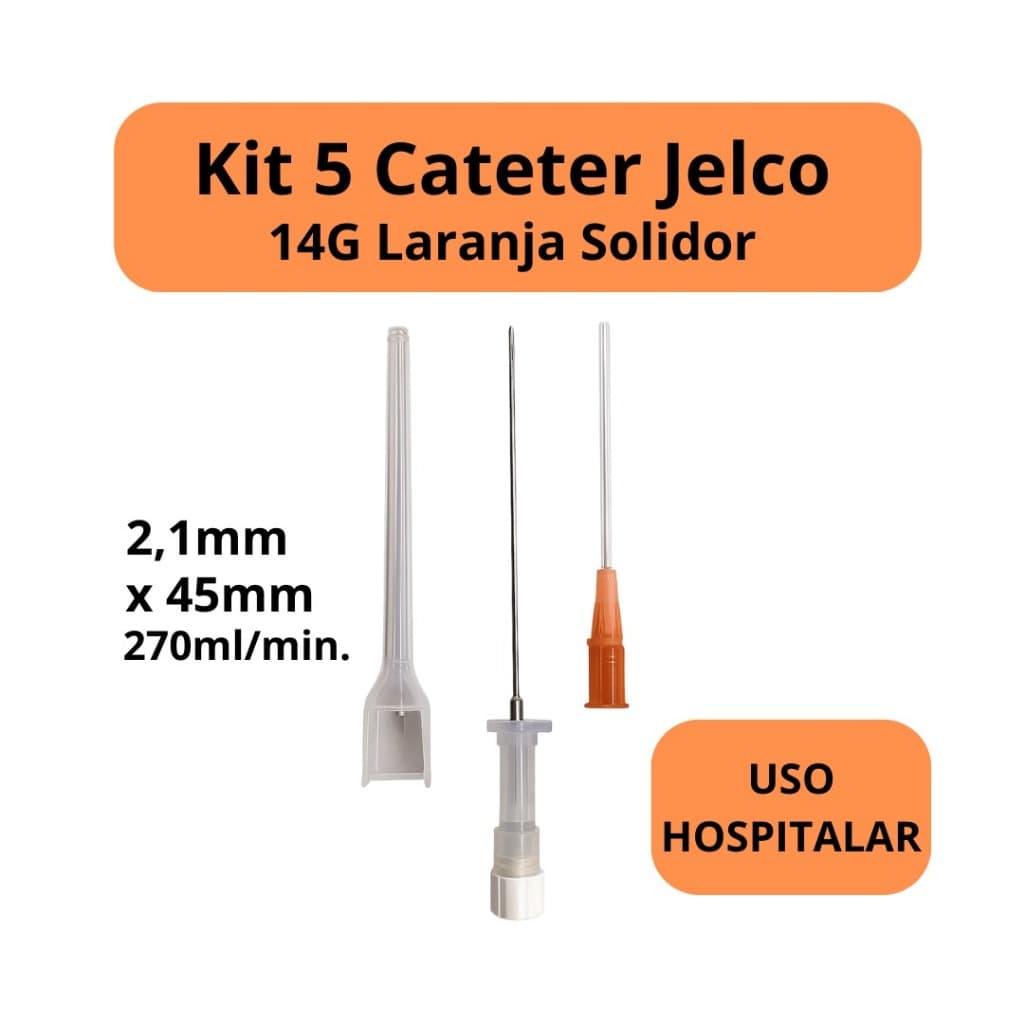 Kit 5 Unidades Cateter Para Piercing 14G Laranja Solidor 2,10 x 45 mm Estéril