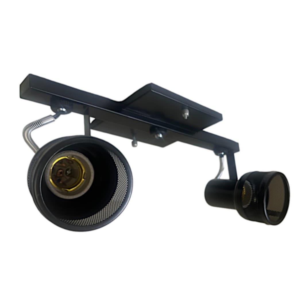 Spot Trilho Duplo Alumínio Preto – 2 Lâmpadas E27 Bivolt 110/220V