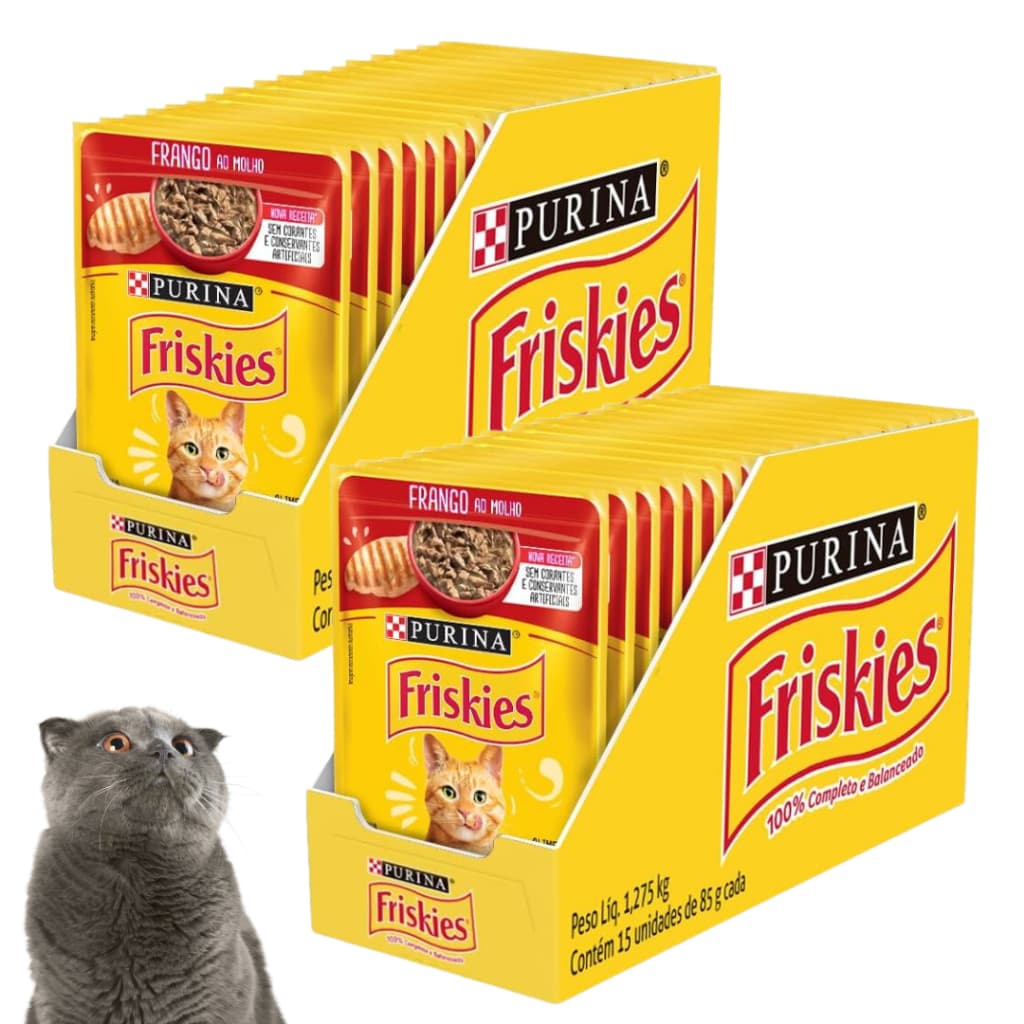 Kit Com 2 Caixa De Alimento Úmido Premium Sache Friskies Purina Para Gatos Adultos Sabor Frango