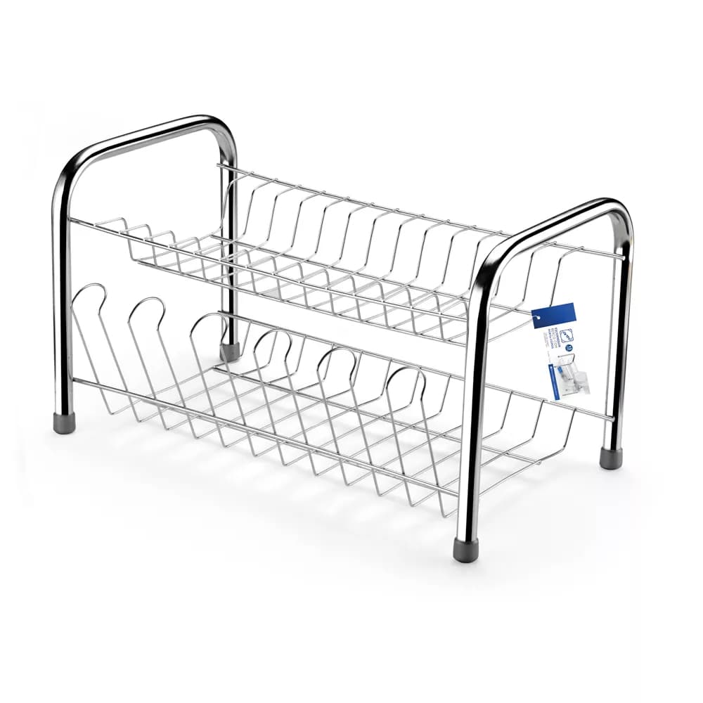 Escorredor de Louças  berço Arthi cromado com Porta Copos Cromado Compacto 13 Pratos 6 Copos 44x27x26cm