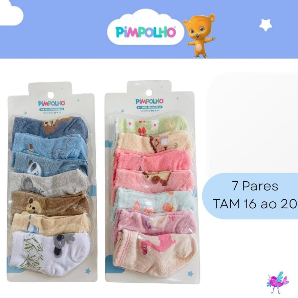 Kit meia bebê Pimpolho TAM 16 ao 20  menino e menina