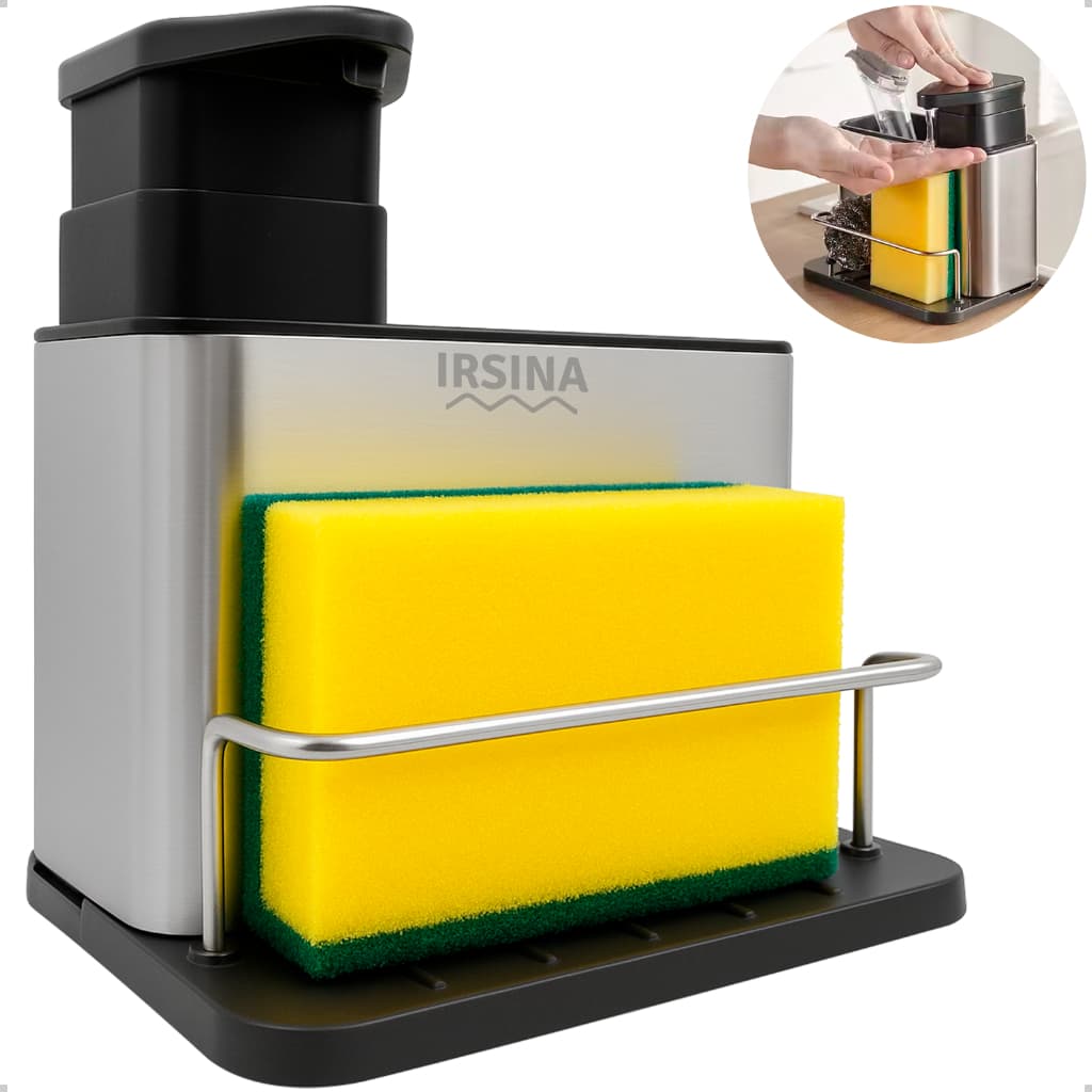 Porta Detergente Pia Cozinha Dispenser de Sabão Líquido Pump Suporte para Esponja Inox