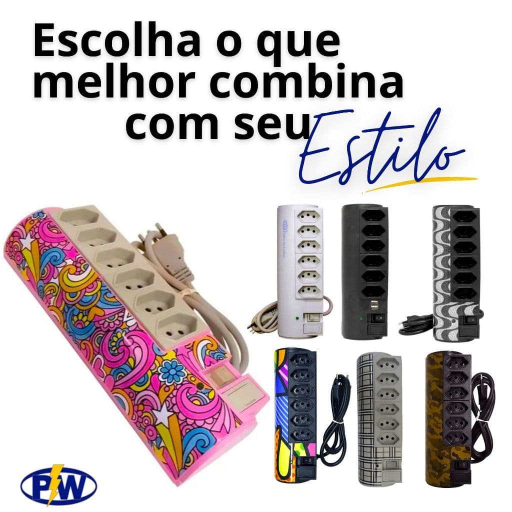 Filtro De Linha 6 Tomadas  Universais Com Proteção Avançada Estilo Bivolt 1000w PW