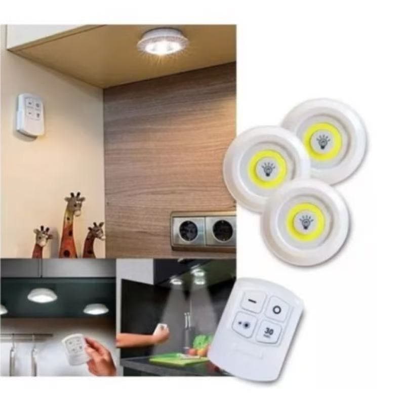 Kit 3 Lâmpada Para Cozinha Armario Luminária LED Spot Sem Fio Controle Remoto Ultra Brilhante Nicho Closet Branco Frio