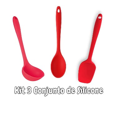 kit 3 Utensílios De Silicone Concha Colher e Espátula Vermelho resistente Multiuso