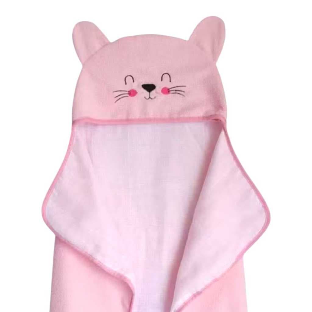 Toalha de Banho Bebe Carinha Urso Dupla Face Capuz Forrada Tecido Fralda 100% Algodão Dupla Camada