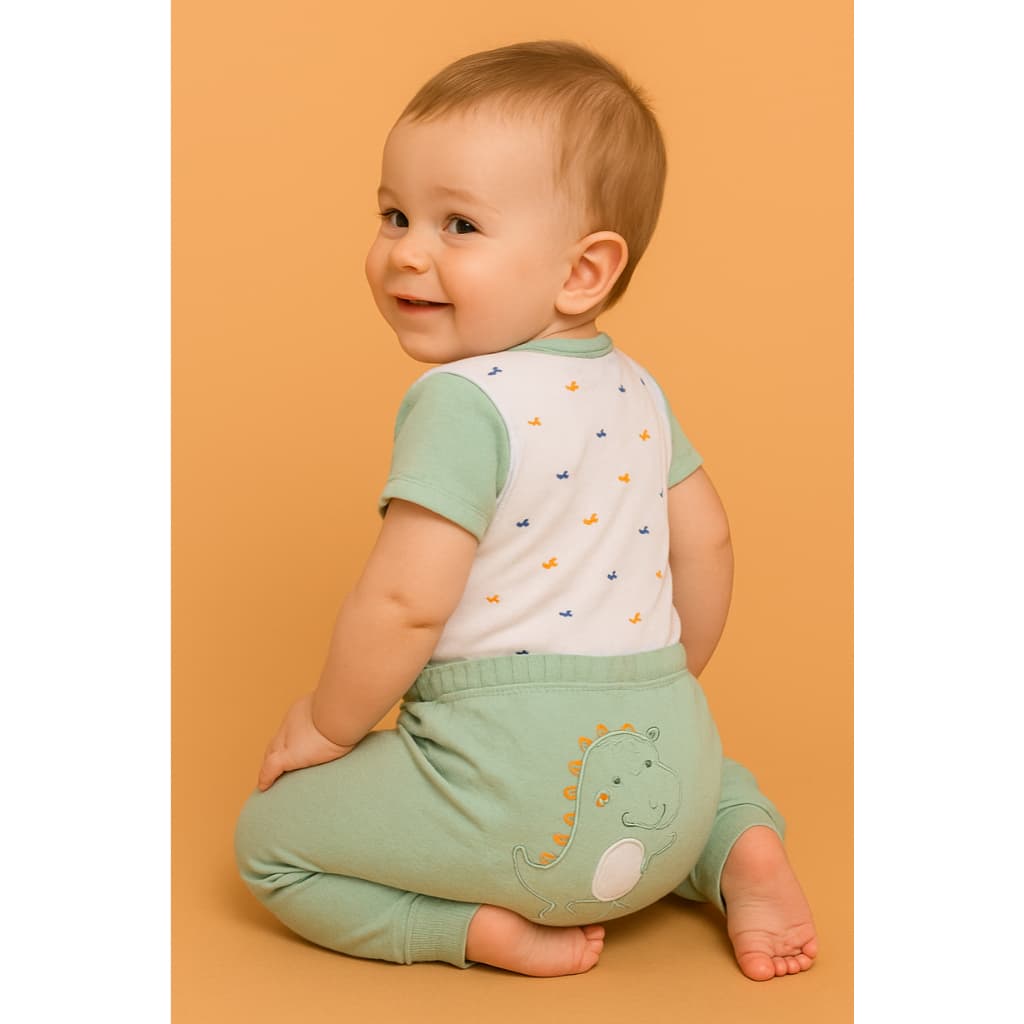 Enxoval Bebê – Body + Calça com Estampa Fofa e Bordado!