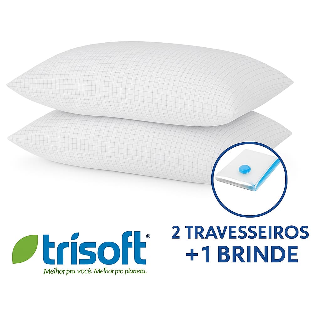 KIT C/ 2 Travesseiro Antistress com Fios de carbono firme Antialérgico Enchimento de Fibra Siliconada Lavavel em Máquina
