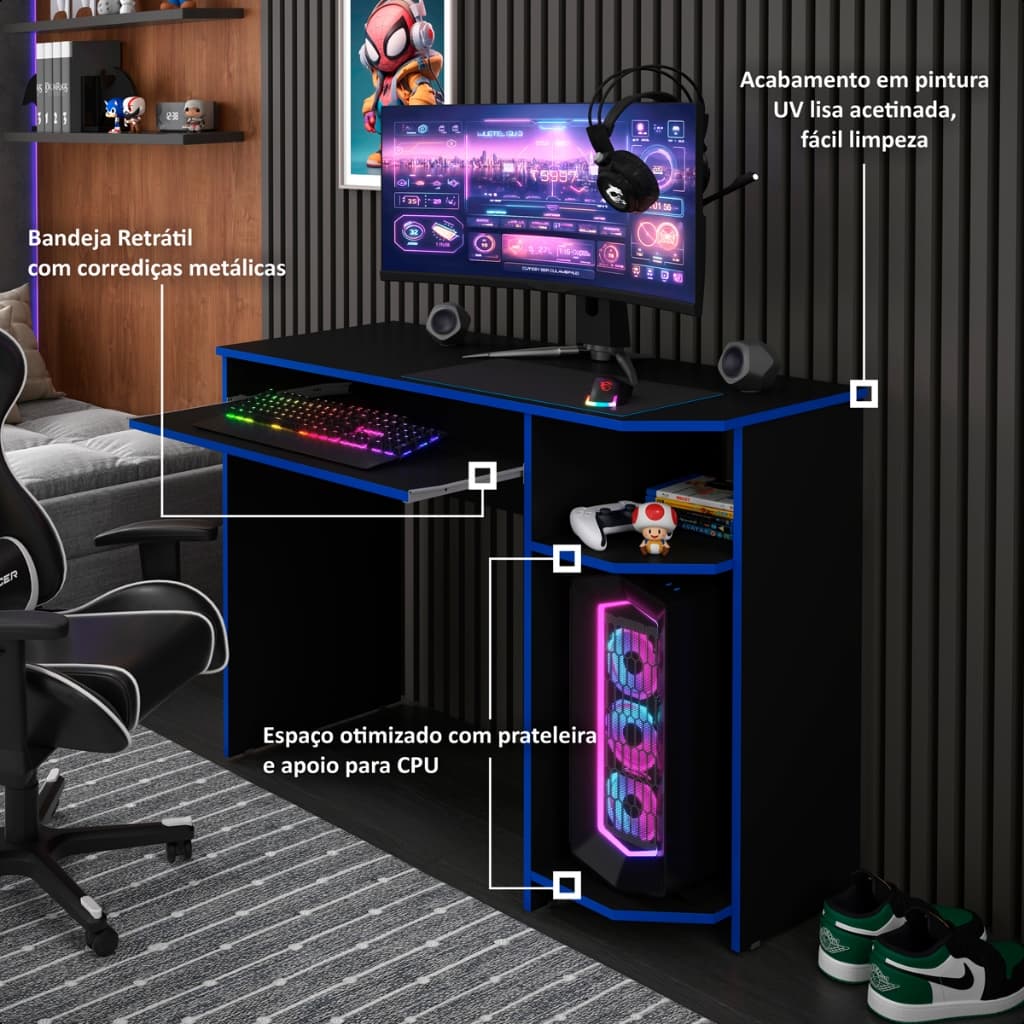 Mesa Gamer Escrivaninha Para Computador Notebook Varias Cores