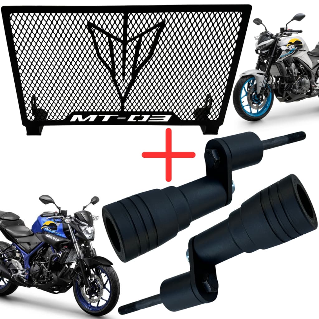 Kit Protetor De Radiador + Slider Mt 03 Yamaha Proteção Grade Grelha Mt-03 2015 Em Diante