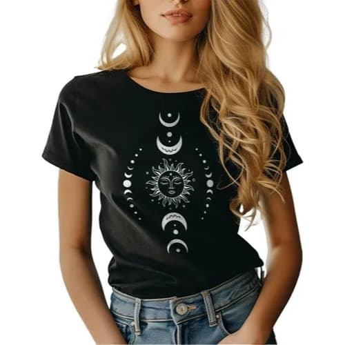 Camiseta Feminina Algodão Adulto, Infantil Blusinha Fases Da Lua Streetwear Moda Premium