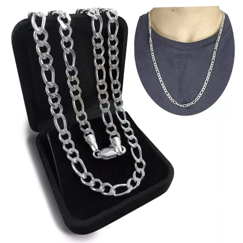 Conjunto Kit de Prata 925 Original Corrente de 70cm ou 60cm e 7mm Masculina