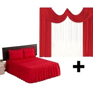 Kit Colcha Casal Padrão + Porta Travesseiro+cortina Varias Cores