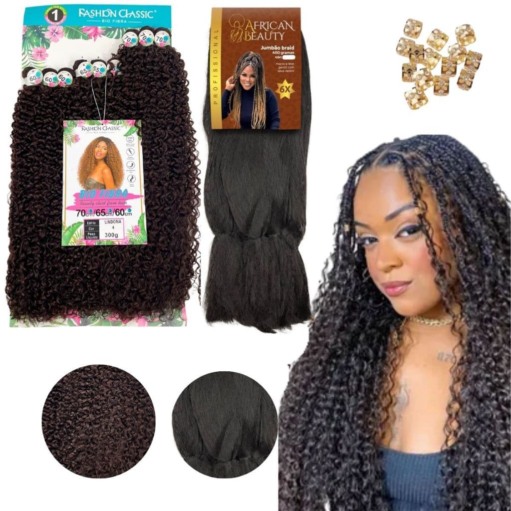 Kit Gypsy Fulani Cabelo Bio Fibra + Jumbo Africa Beauty 400gr Leve Macio Promo