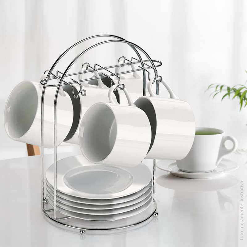 Suporte Para Xícaras De Chá Aço Cromado Arthi Organização Cozinha Café Bar