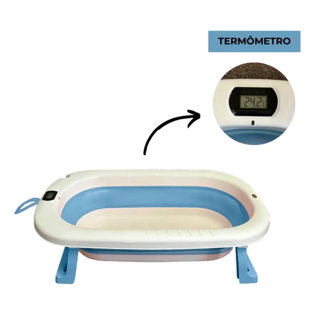 Banheira Retrátil Dobrável Silicone De Bebe Com Termômetro