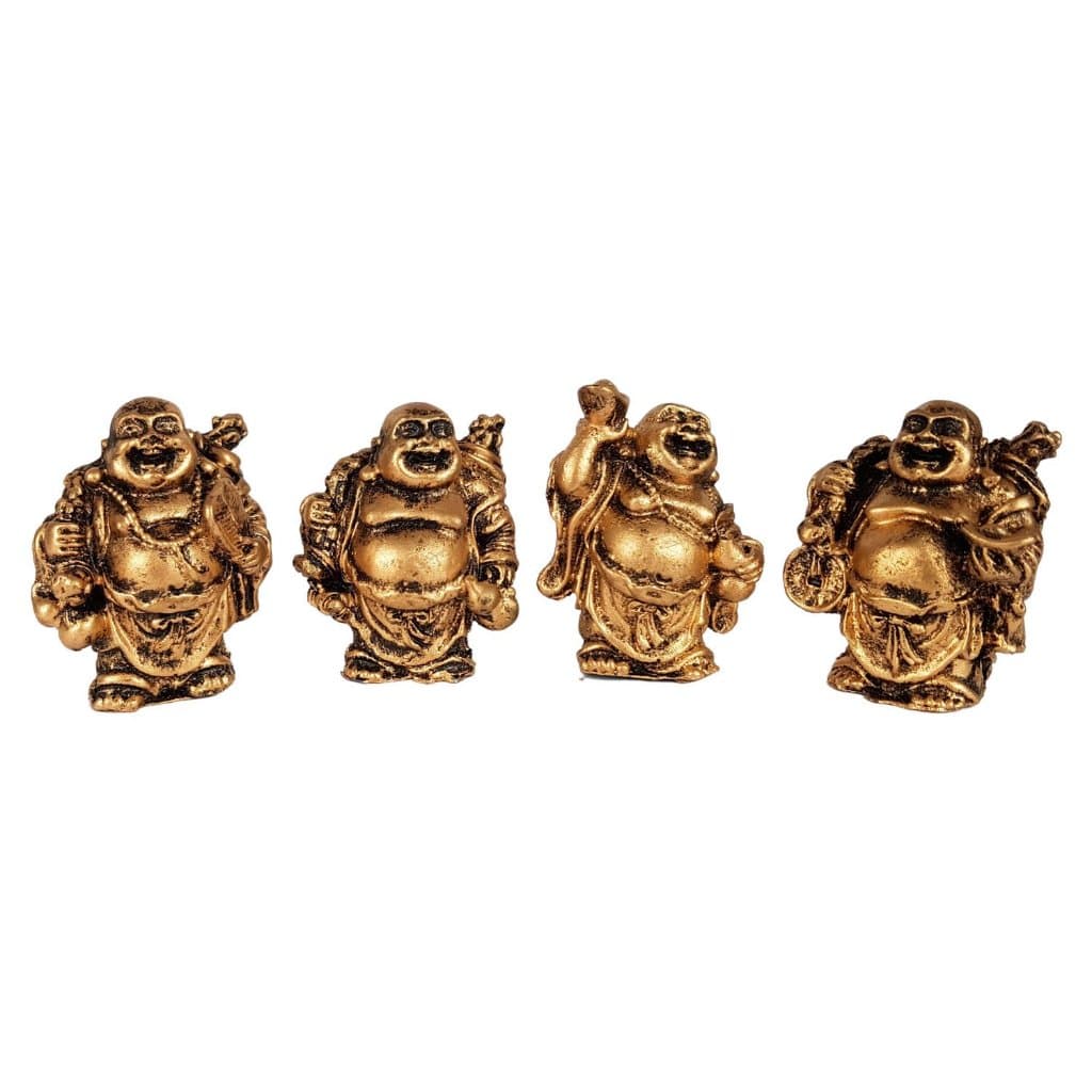 Kit 4 Estatuas Buda Chines da Fortuna Sabedoria Vitalidade Esperança Decorativo em Resina