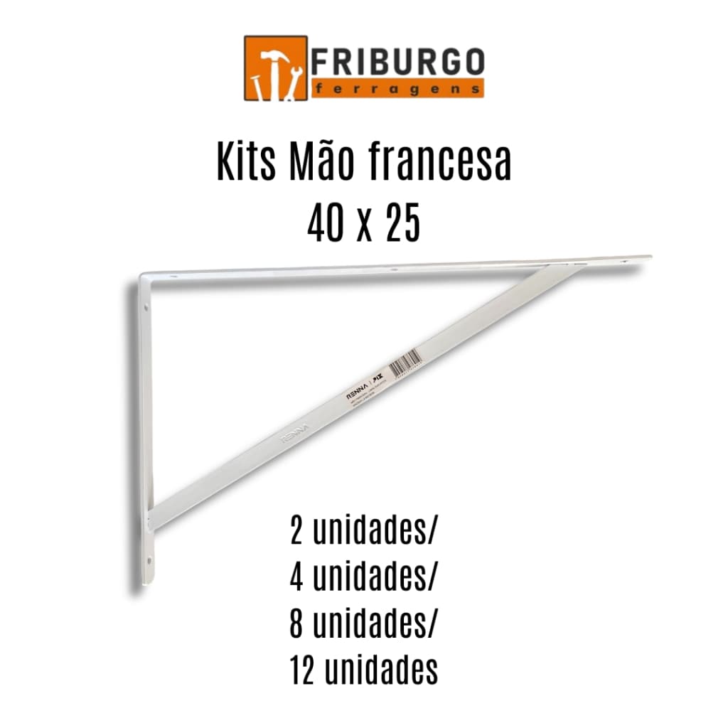 Mão Francesa Suporte para Prateleira BRANCA 90° - 40x25 - QUANTIDADES - com buchas e parafusos