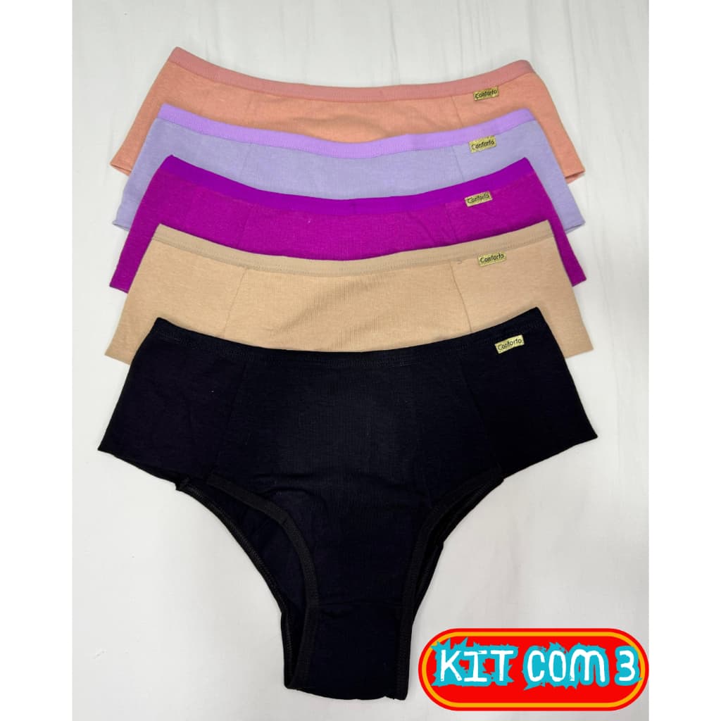 Kit 3 Calcinhas 100% Algodão Tanga Básica dia a dia Cotton Conforto Calcinhas Lisas
