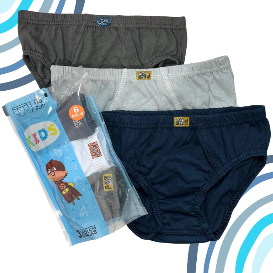 Kit 12 Cuecas Slip Infantil Menino Para Criança 100% Algodão