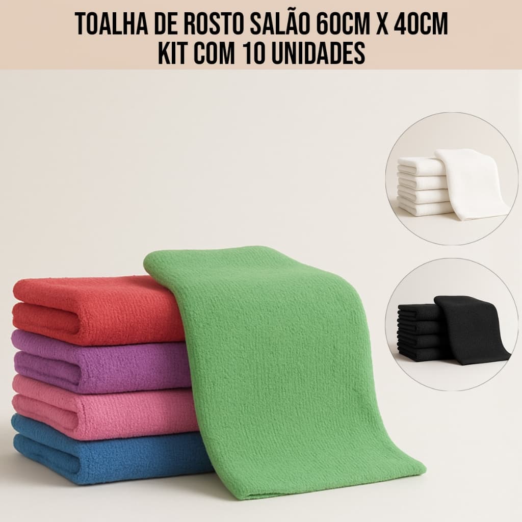 Kit 10 Toalhas De Rosto 60x40cm 100% Algodao Branco Preto ou Sortidas
