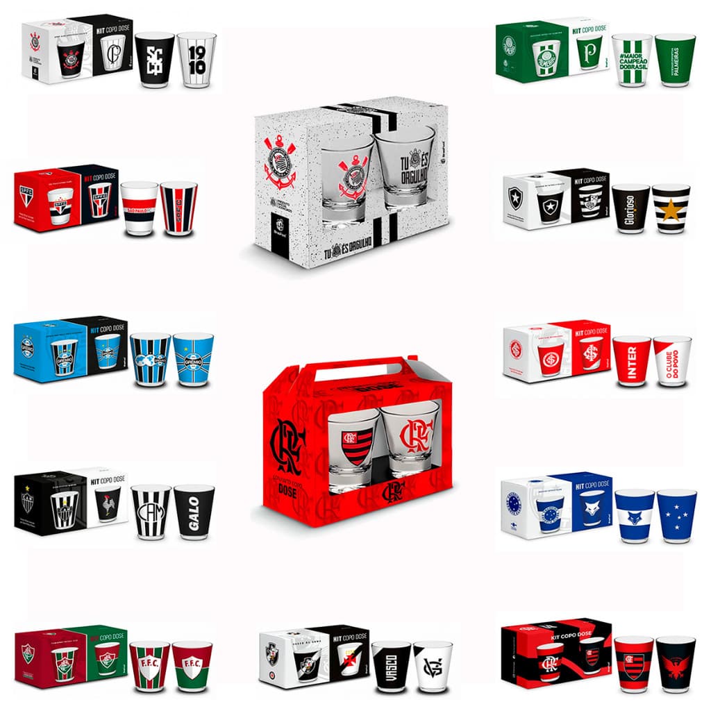 COPO SHOT DOSE INDIVIDUAL CAIXA COM 2 UNIDADES TIMES DE FUTEBOL