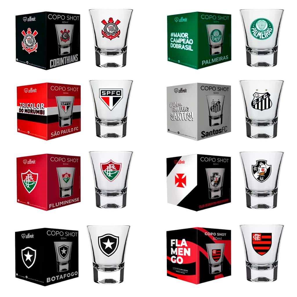 COPO SHOT 60ML DOSE TEQUILA TIMES DE FUTEBOL LICENCIADO OFICIAL