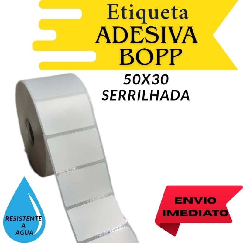 etiqueta adesiva BOPP 50X30mm serrilhado- 2mil UND(60 metros)