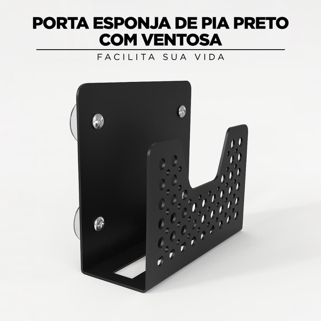Porta Esponja De Pia Preto Com Ventosa
