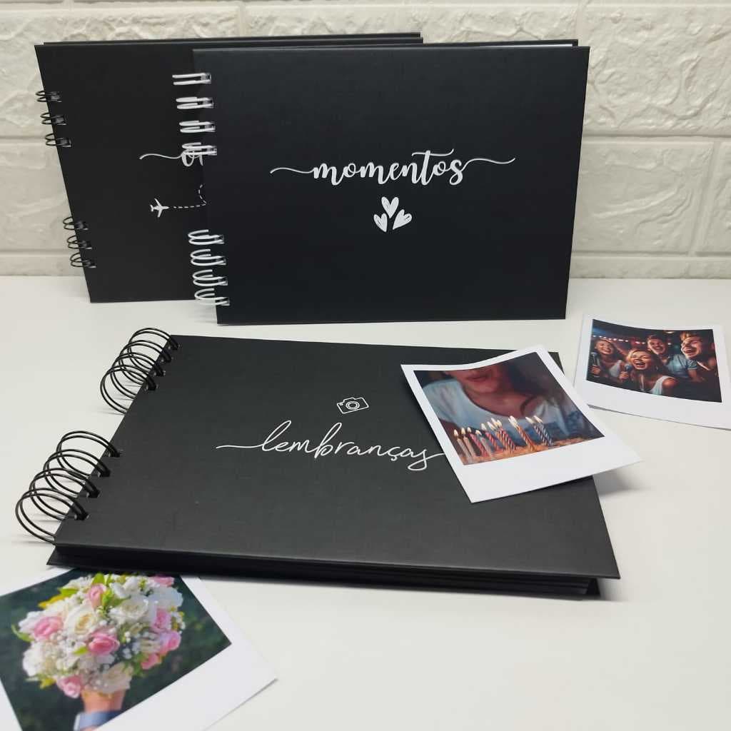 Scrapbook Álbum de fotos PRETO capa dura 15x21 50 folhas para colar fotos