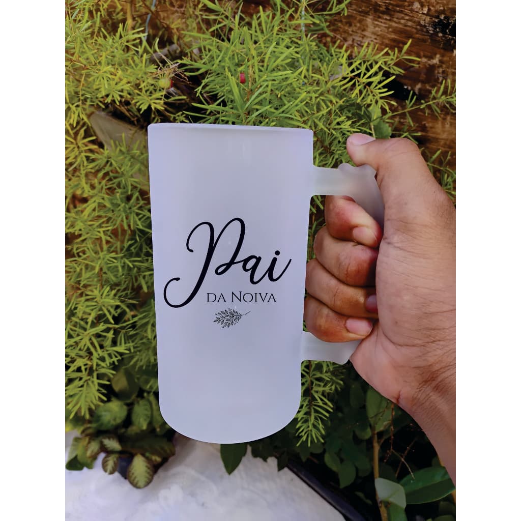 Caneca Personalizada Chopp Vidro Jateado Fosca Casamento Madrinha Padrinho Grande 475ml