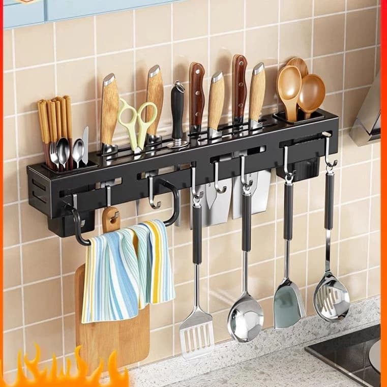 Suporte Organizador 8 Ganchos Prateleira Porta Talheres Utensílios de Cozinha De Parede Multiuso
