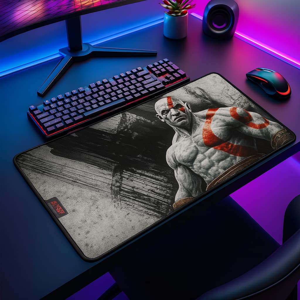 Mouse Pad Gamer Kratos 32×42 cm Ultra Suave com Base Antiderrapante, Controle e Desempenho