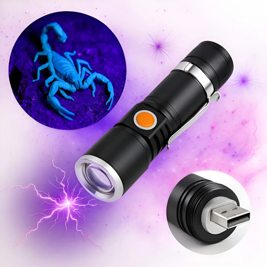 Lanterna Ultravioleta USB Potente Recarregável Luz Uv Roxa