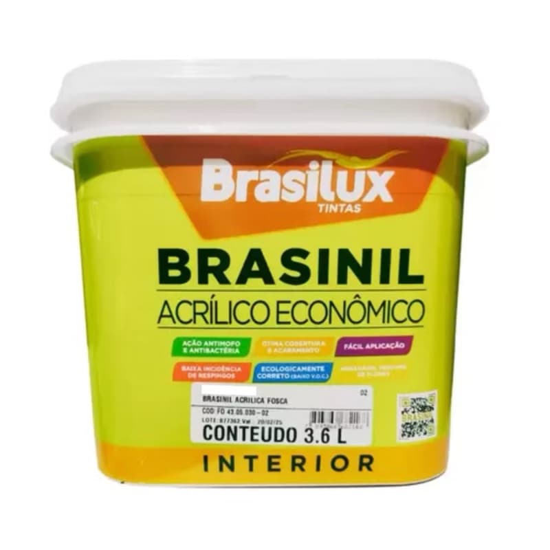 Tinta Acrílica Anti Mofo Parede Interno Branco Neve Econômica 3,6Litros Brasilux