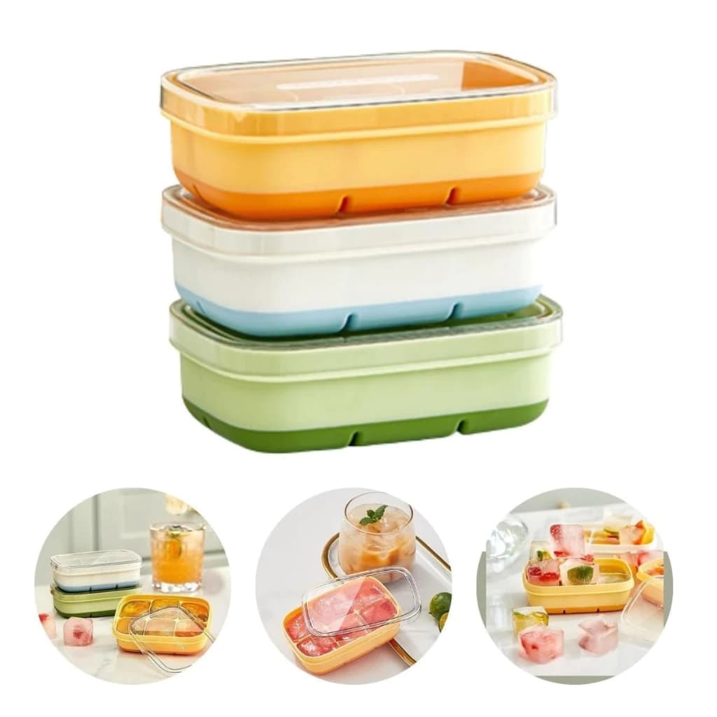 Mini Formas 6 Divisorias C/ Tampa Cubo de Gelo Papinha Bebe Tempero Silicone  Bebidas Drinks