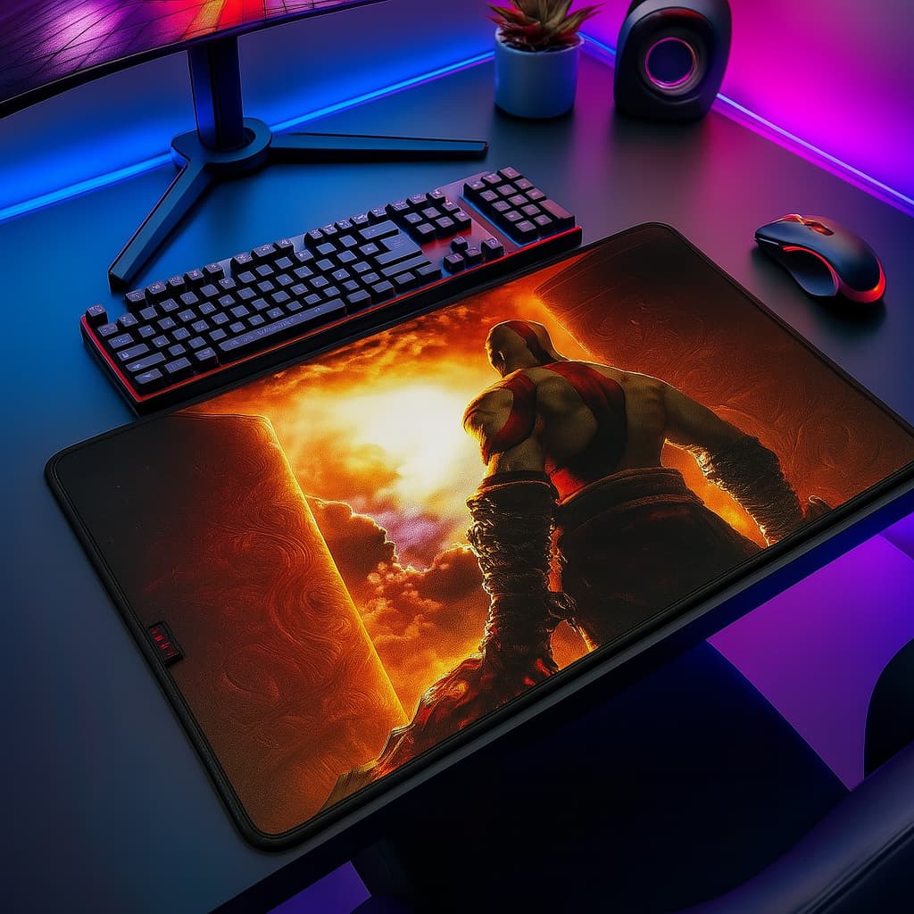 Mouse Pad Gamer Kratos 32×42 cm Tecido Ultra Suave com Base Antiderrapante, Controle e Desempenho
