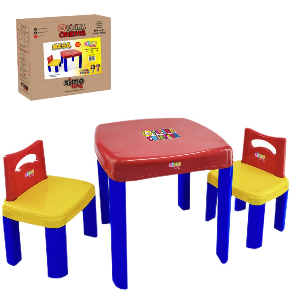 Mesa Infantil com 2 Cadeiras Coloridas – Plástico Resistente e Seguro + Envio Rápido