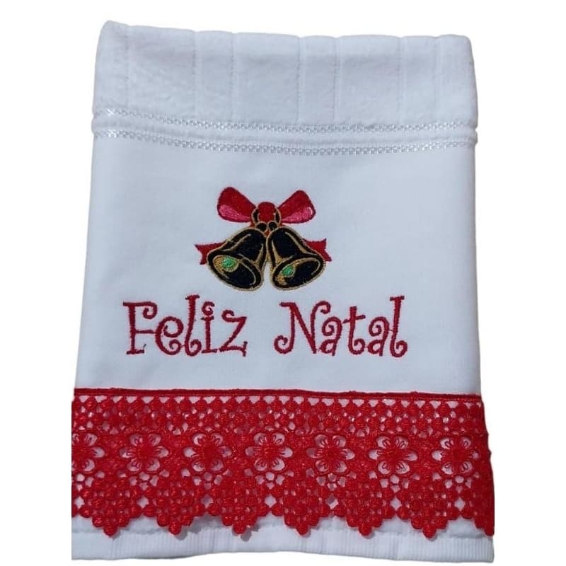 toalha com bordado de natal com renda toalha lavabo toalha de mão .